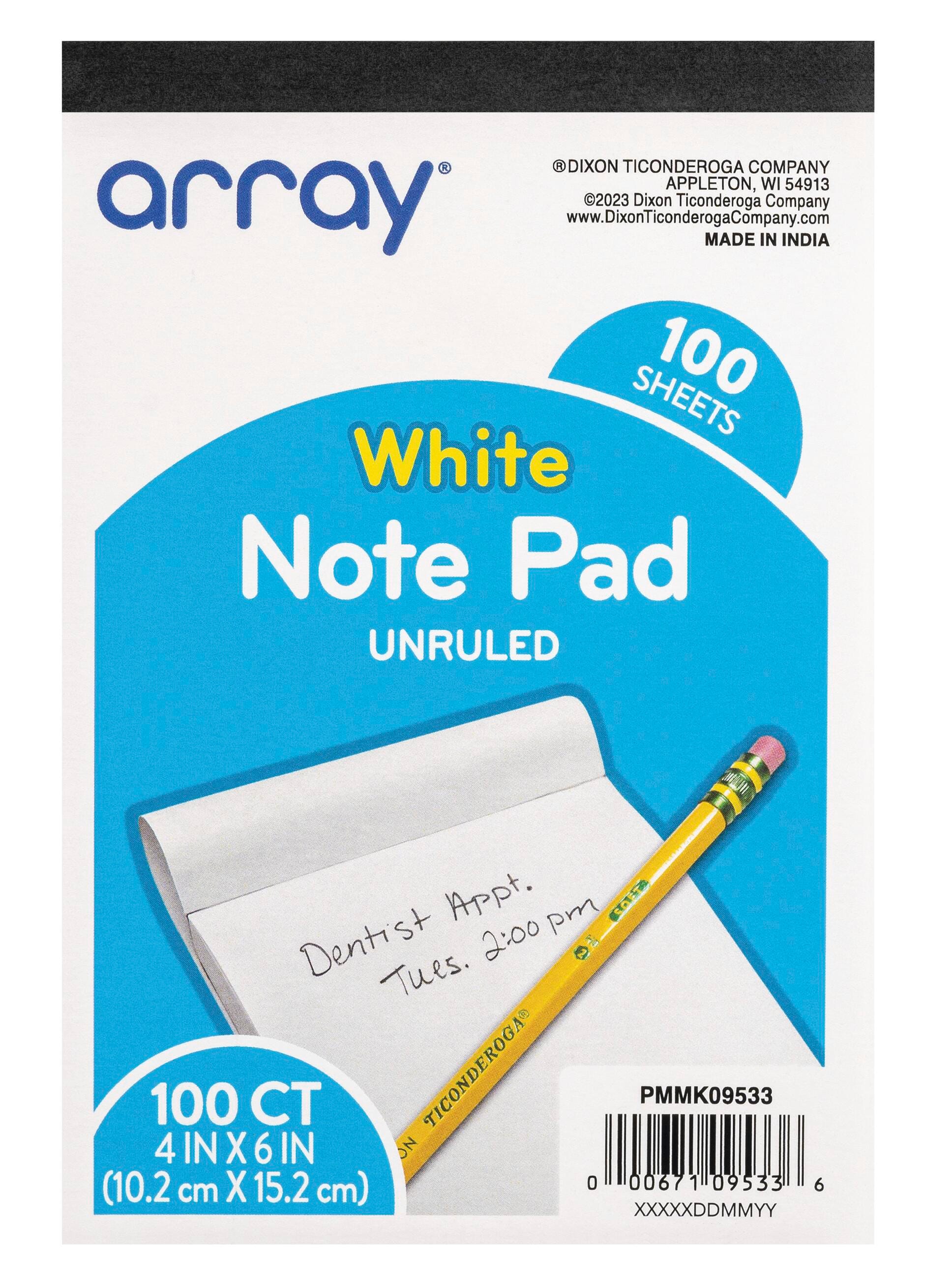 Array Unruled Note Pad, 4 x 6 Inches, White, 75 Sheets